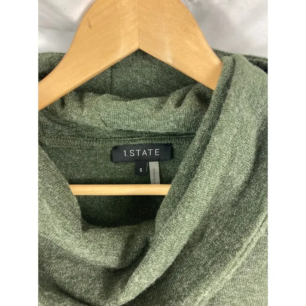1 State Cowl Neck Layered Bottom Sweater Green Size Small